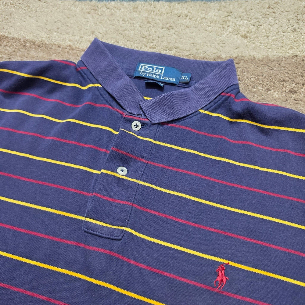 Polo Ralph Lauren Striped Polo Shirt XL Purple Yellow Red Pony Cotton Classic